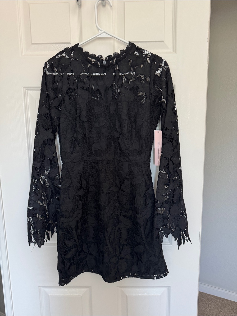 Aqua Black Lace Long-Sleeve Mini Dress